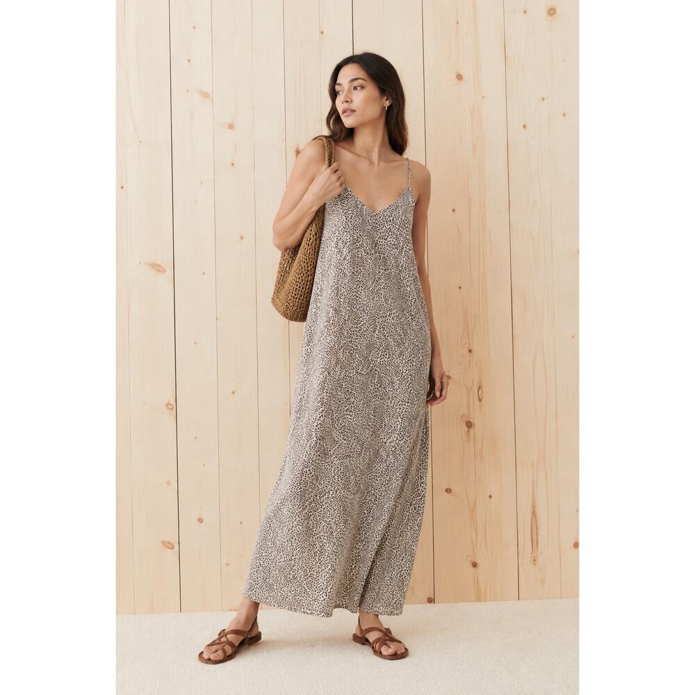 Jenni Kayne Leopard Slip Dress Large 100% Viscose Italian Fabric Maxi Dress